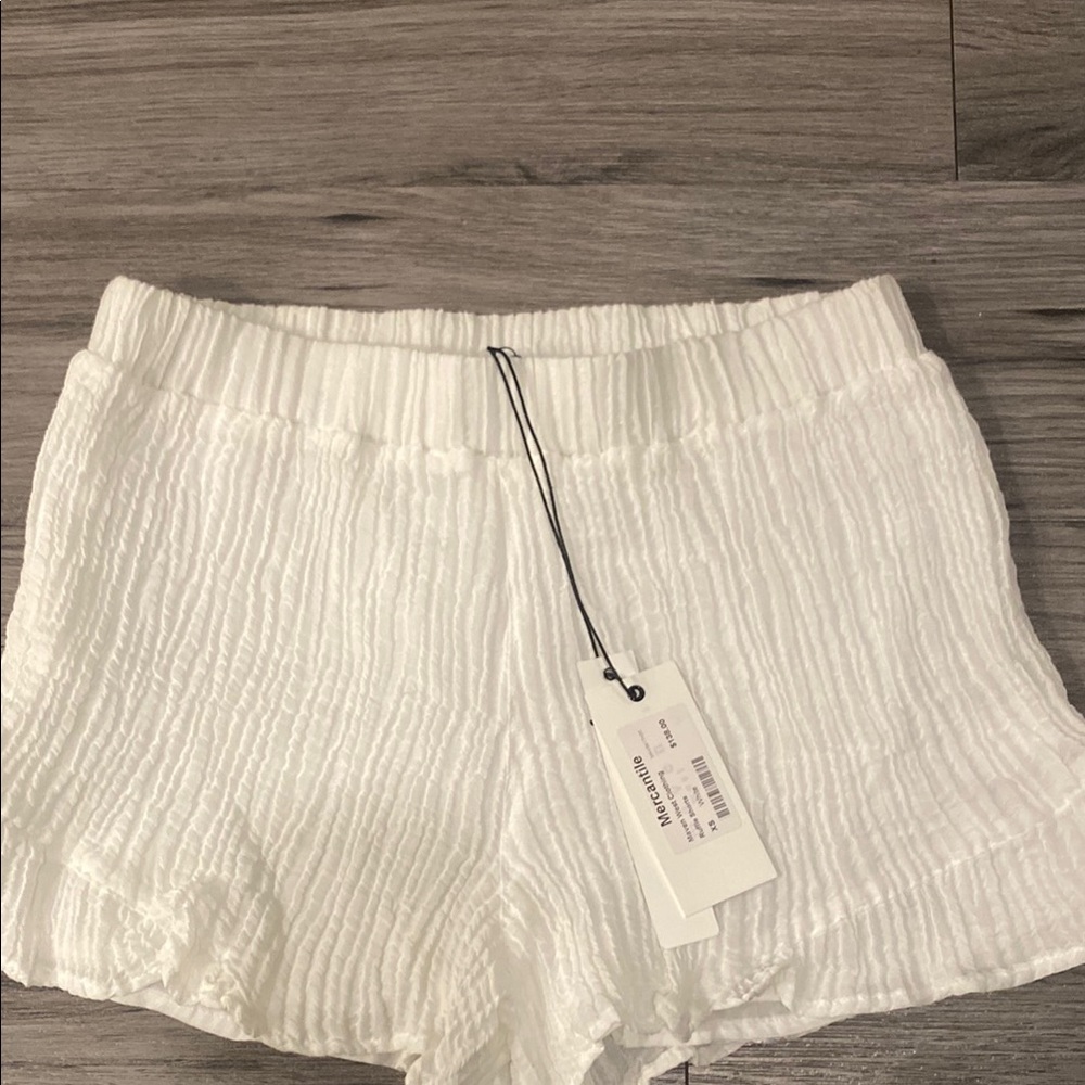 Maven West High Waist White Shorts Textured Fabric